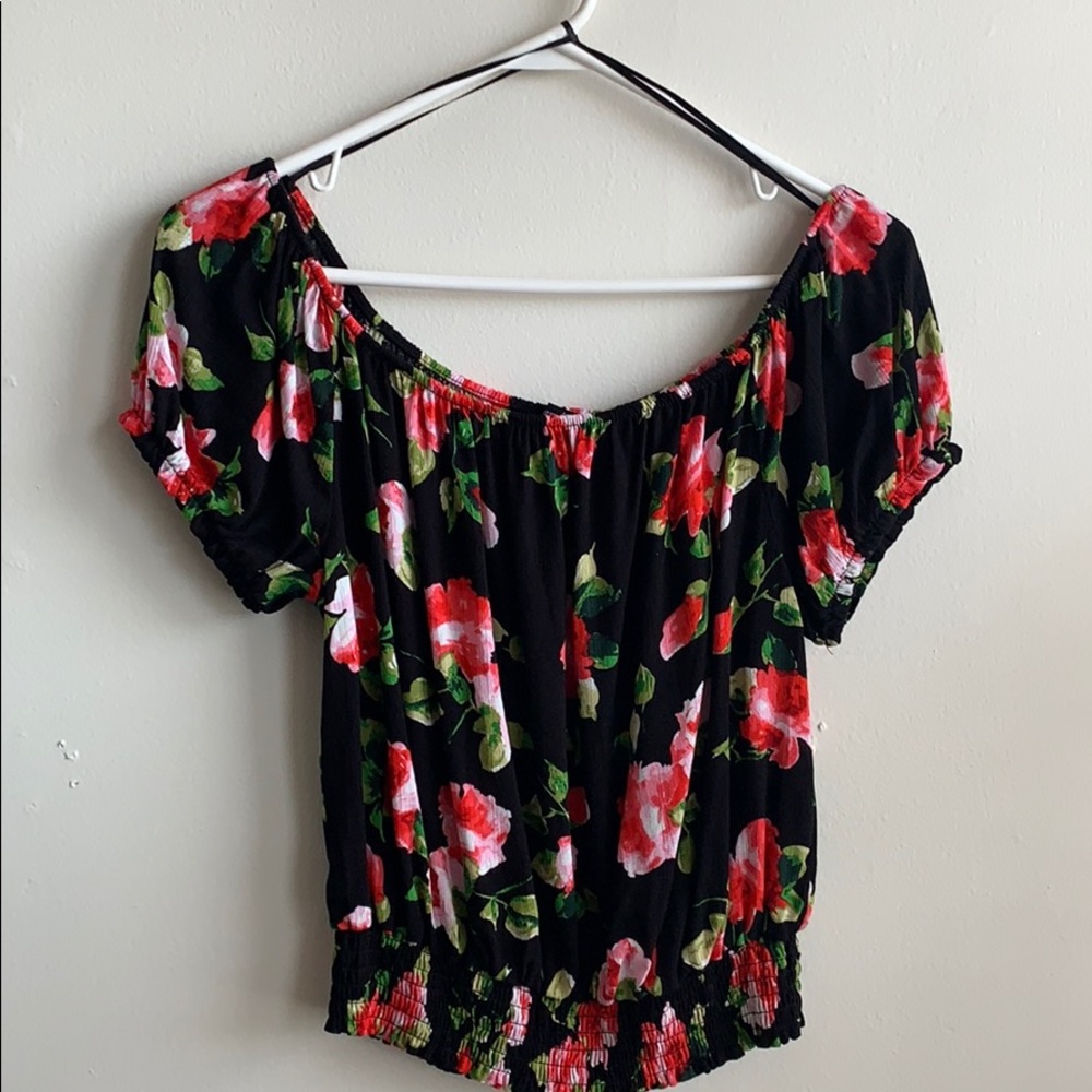 Black floral off the shoulder shirt